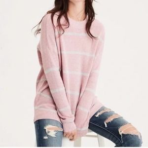American Eagle Outfitters Pink Gray Stripe Long Sleeve Pullover Knit Sweater M